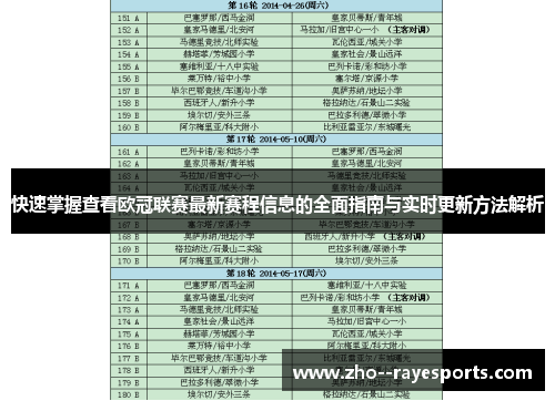 快速掌握查看欧冠联赛最新赛程信息的全面指南与实时更新方法解析 快速掌握查看欧冠联赛最新赛程信息的全面指南与实时更新方法解析